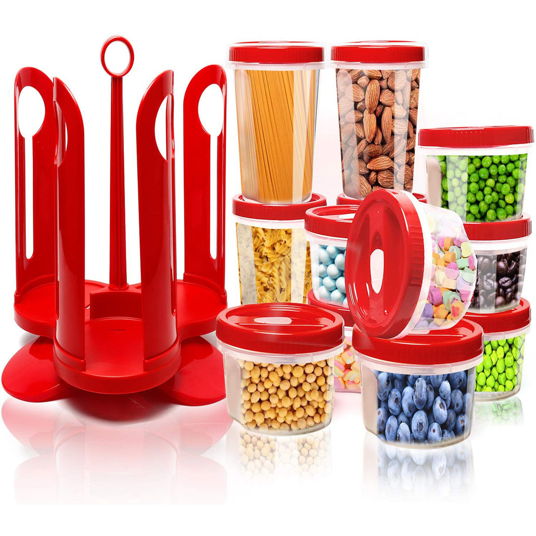25 pc Food Storage Container Set W/ Rotating Rack - Twist 2 Seal Food Caddy Box